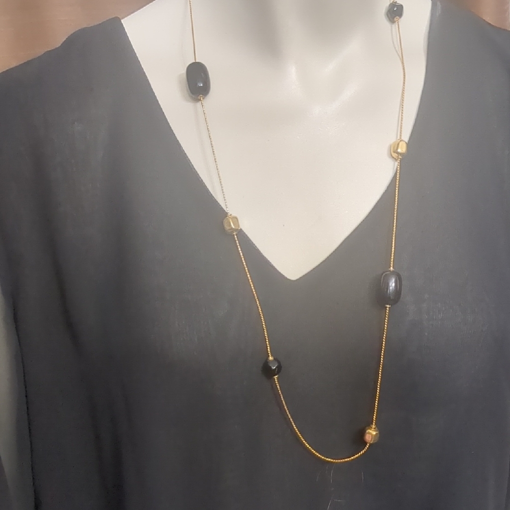 Anne Klein Gold Chain Necklace with Black Beads